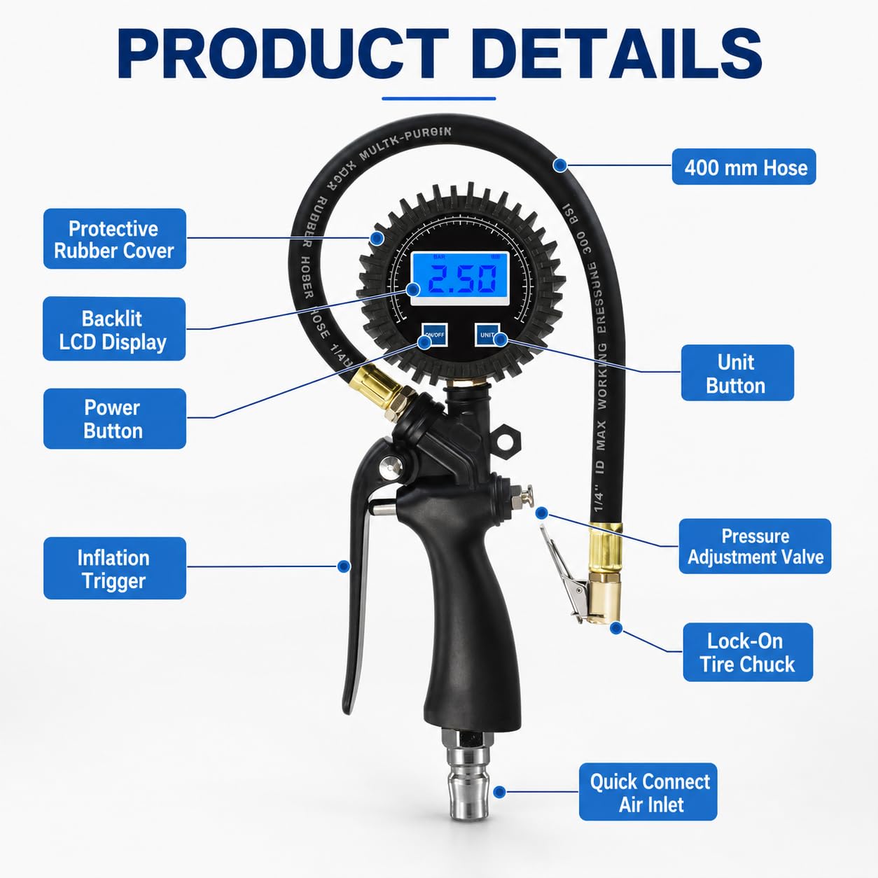 SEAPENG DP-101 Digital Tire Inflator Gauge, 5-220 PSI - Image 12