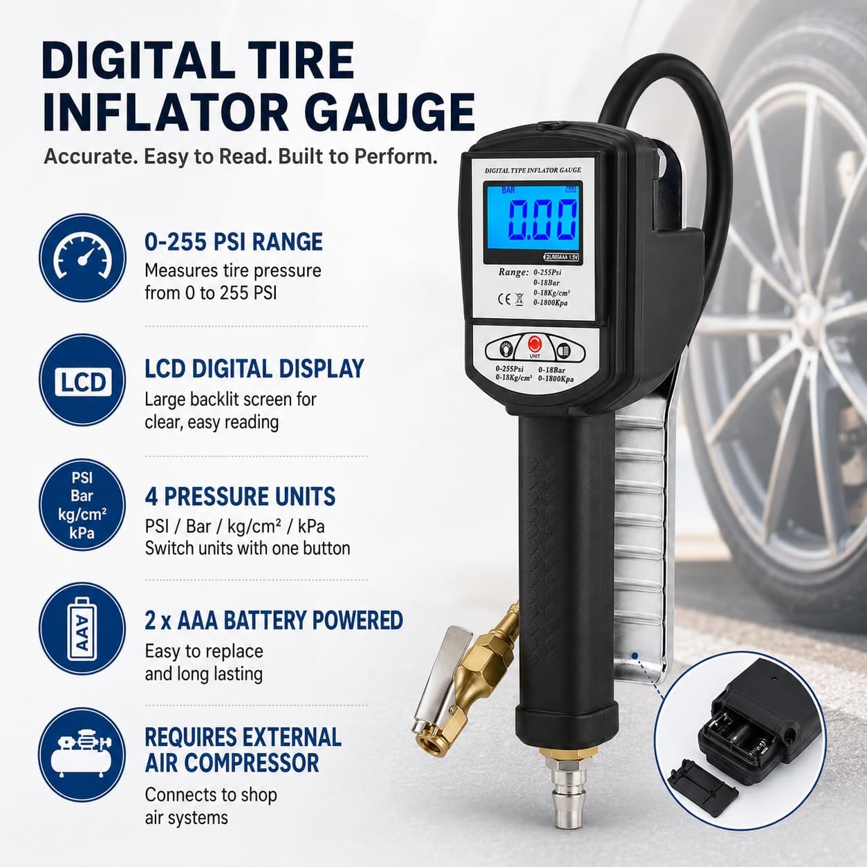 Seapeng DP-002 digital tire pressure gauge for tire inflation and pressure checking
