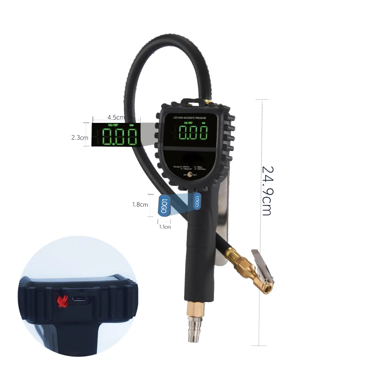 SEAPENG DP-808 Rechargeable LED Tire Inflator Gauge, 5-230 PSI - Image 5