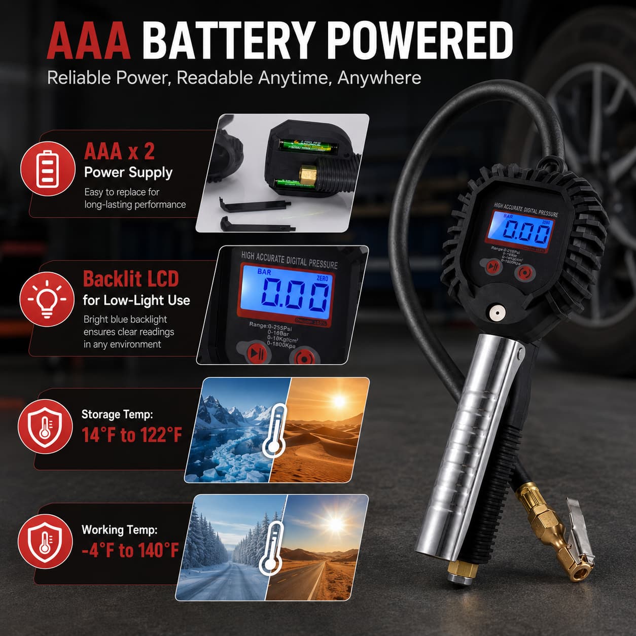 SEAPENG BW-001 Digital Tire Inflator Gauge, 0.3-255 PSI - Image 12